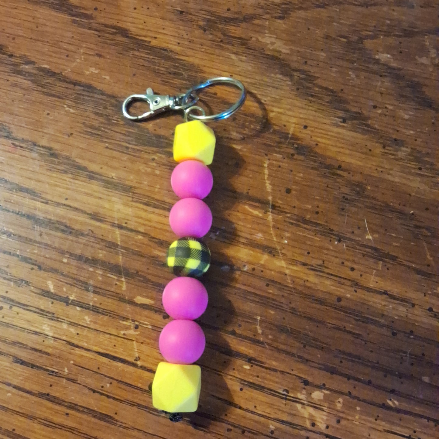 Yellow and Pink With Yellow Plaid Keychain .
