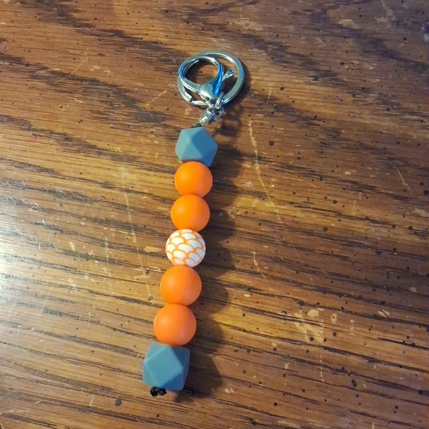 Orange and Grey With Fish Scale Bead Keychain
