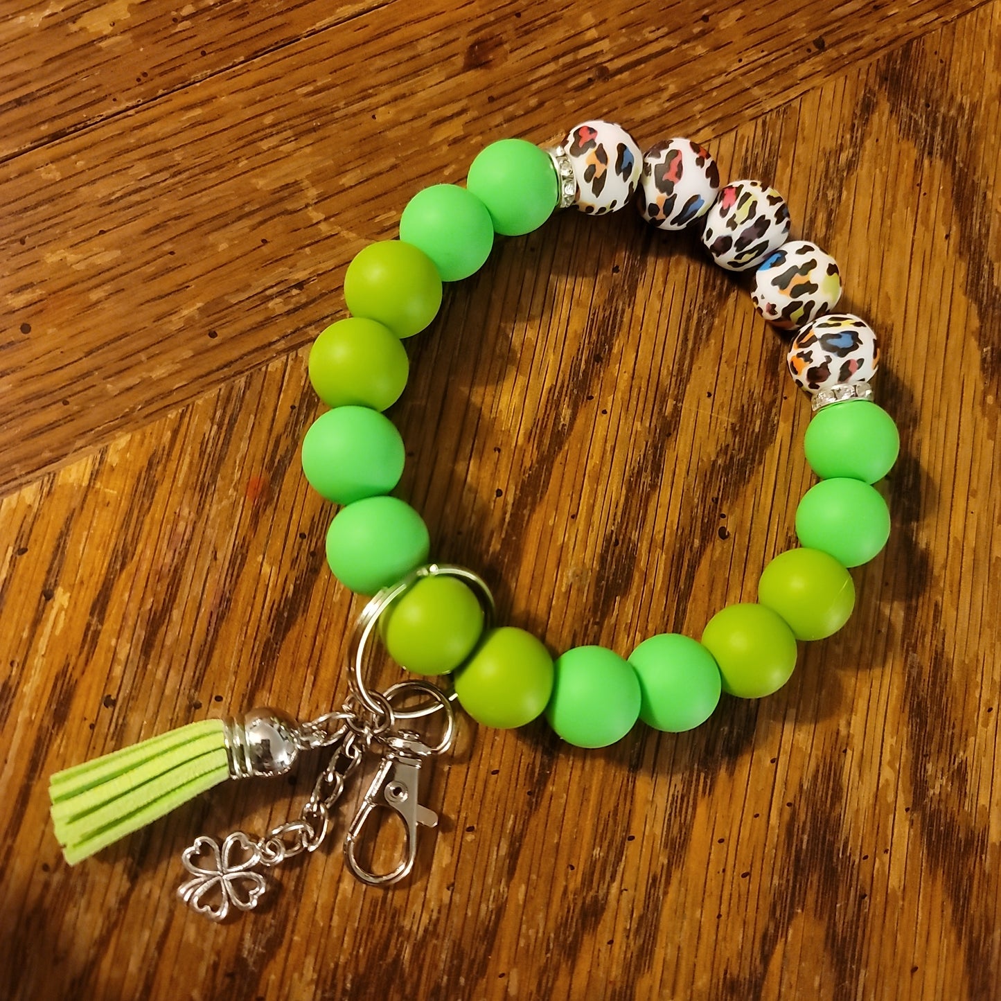 Green With Colorful Cheetah Print Wristlet