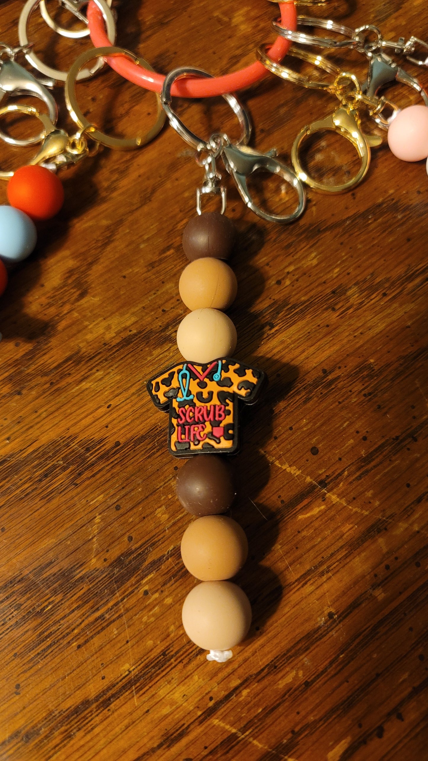 Brown/Light Brown With Cheetah Scrub Keychain