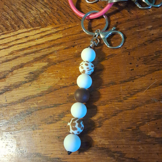 Brown and White Cow Print Keychain