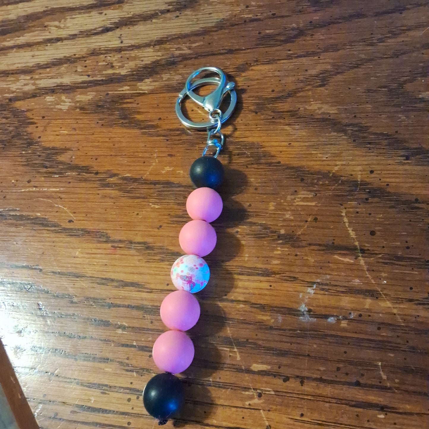 Black and Pink With Butterfly Bead Keychain