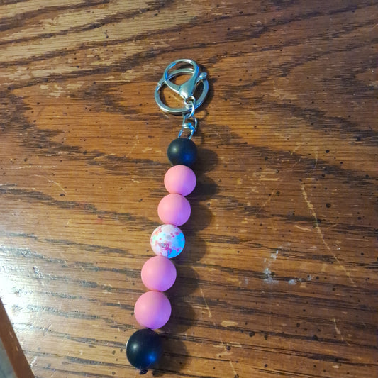 Black and Pink With Butterfly Bead Keychain
