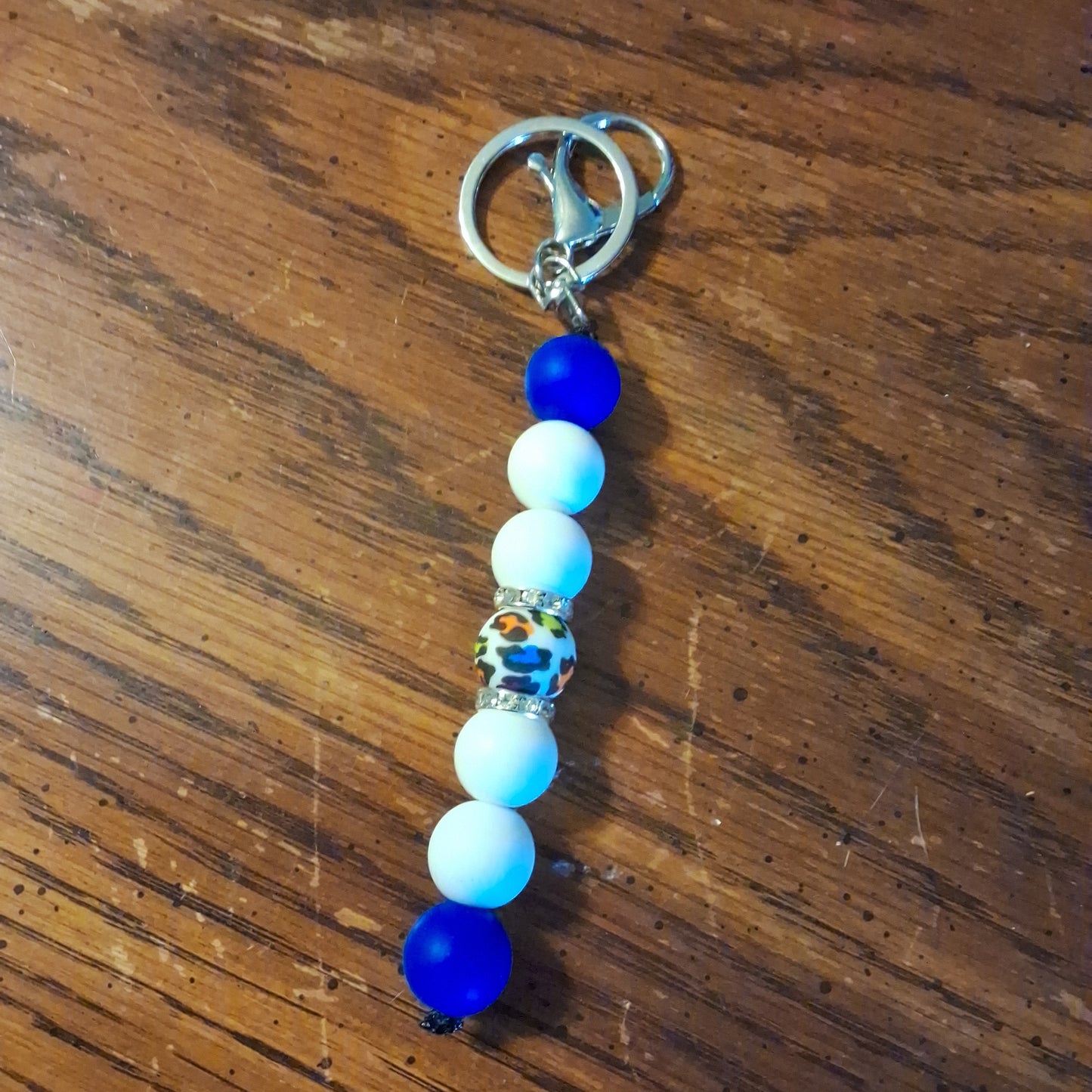 Blue and White With Colorful Cheetah Keychain