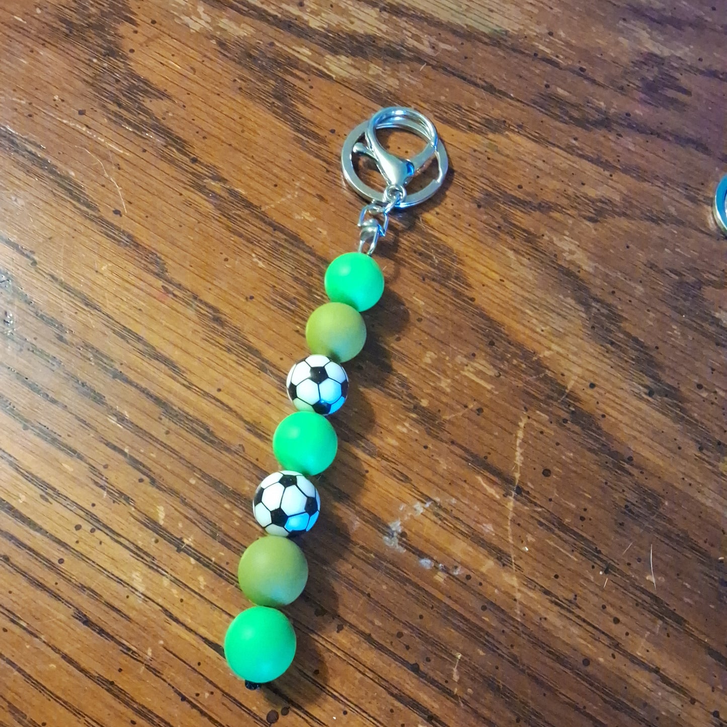 Light Green and Dark Green With Soccor Bead Keychain