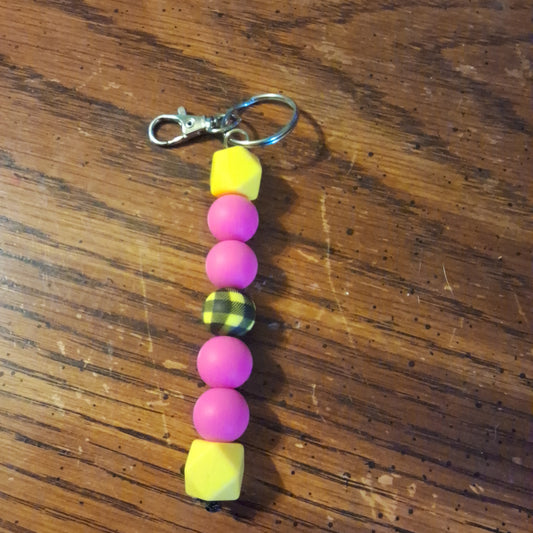 Yellow and Pink With Yellow Plaid Keychain .