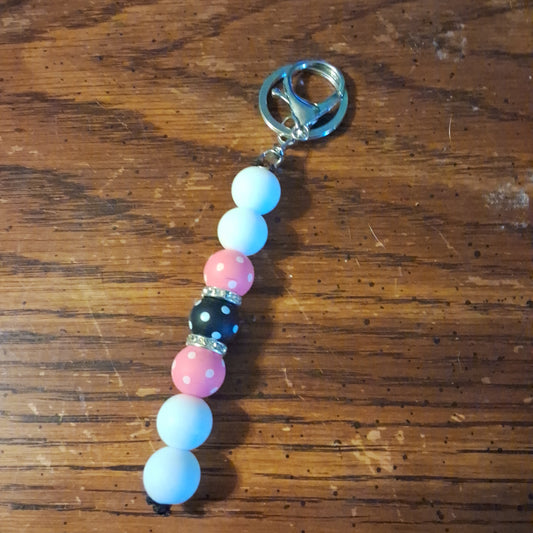 White With Black and Pink Polka Dots