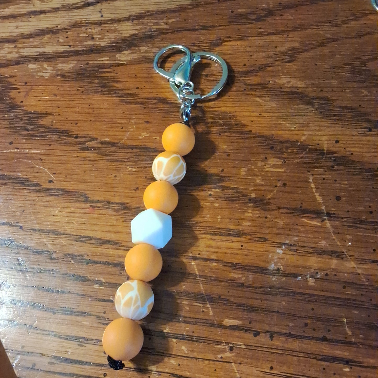 Orange and White With Giraffe Bead Keychain
