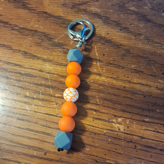 Orange and Grey With Fish Scale Bead Keychain
