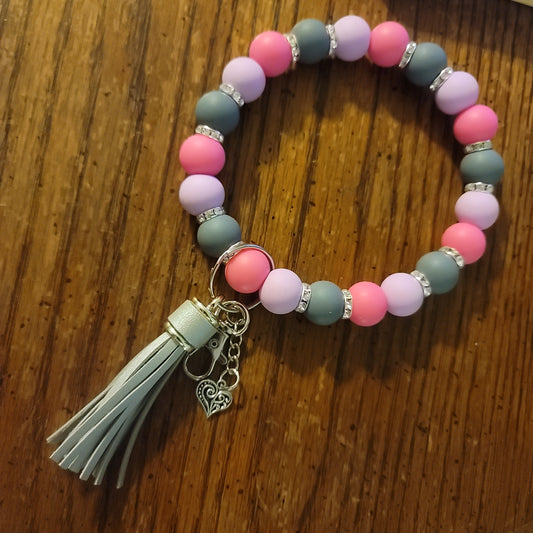 Pink, Purple and Grey With Silver Spacers Wristlet