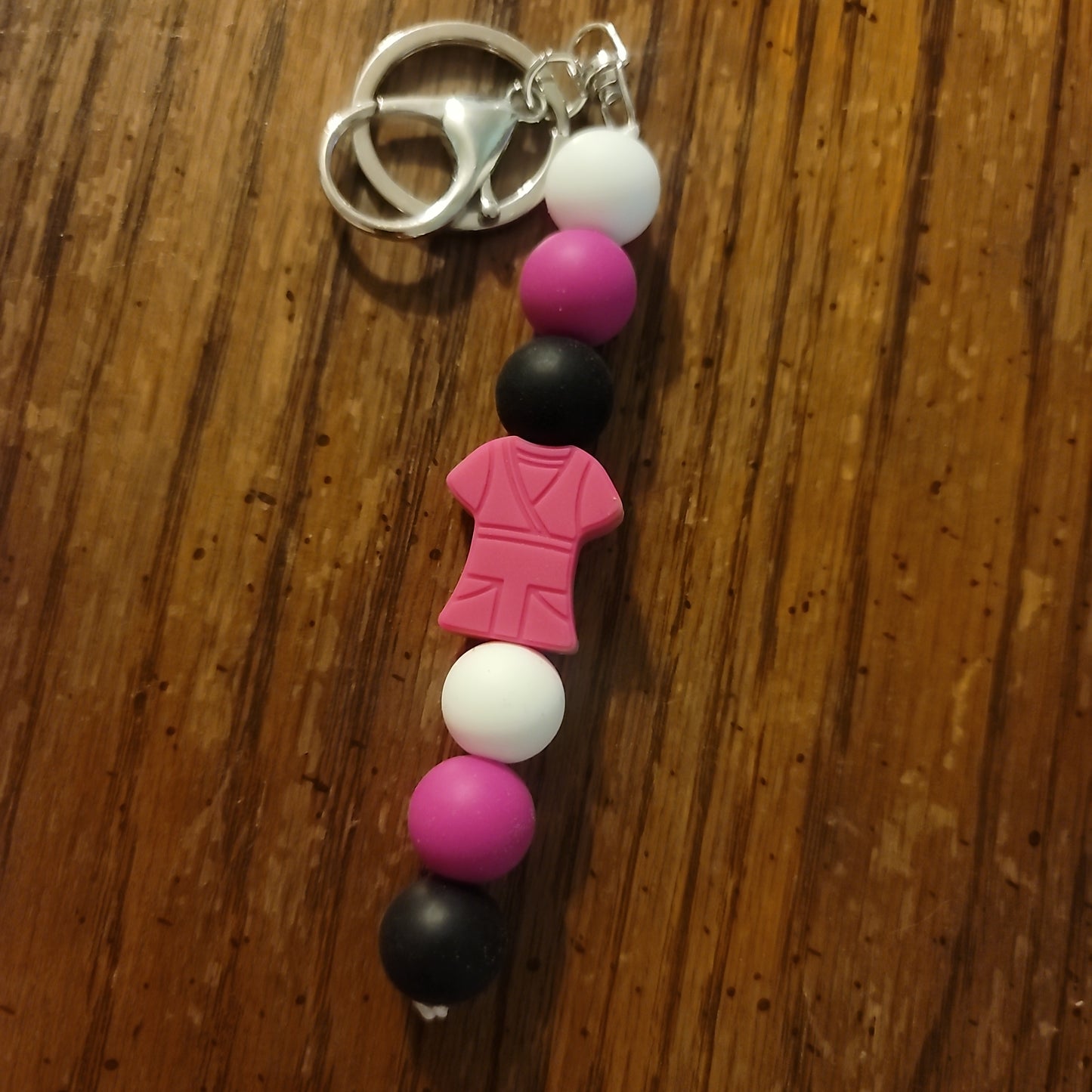 Pink,White and Black With Dark Pink Scrub Focal Keychain
