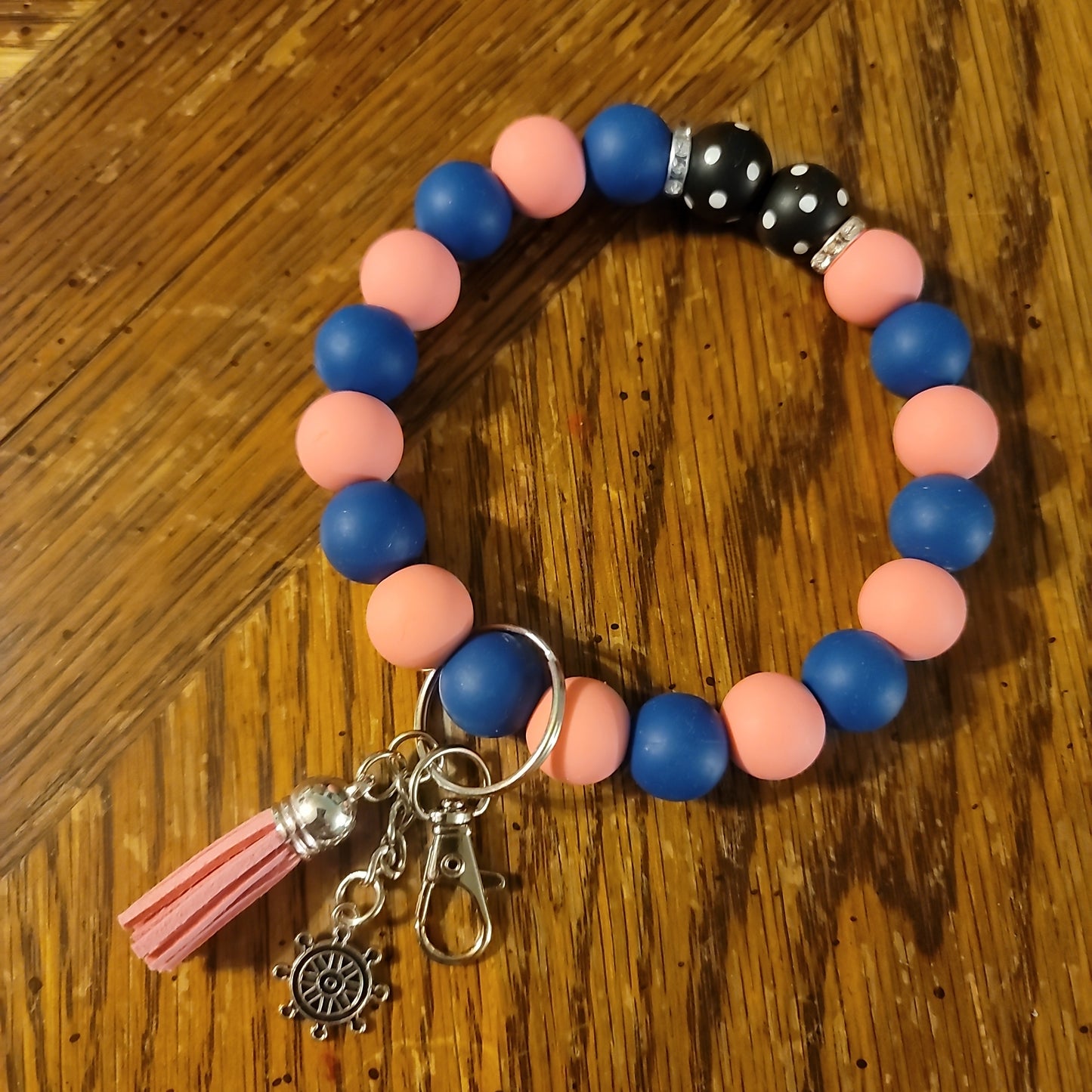 Pink and Blue With Black Polka Dots Wristlet