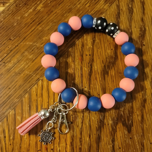 Pink and Blue With Black Polka Dots Wristlet