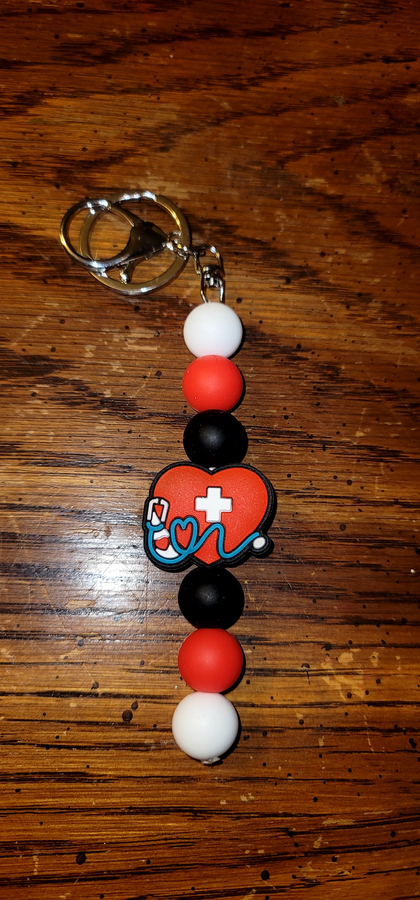 Keychain With Red Heart Stethoscope Focal Bead