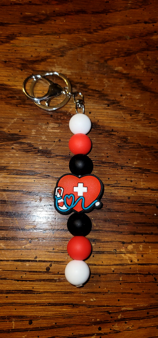 Keychain With Red Heart Stethoscope Focal Bead