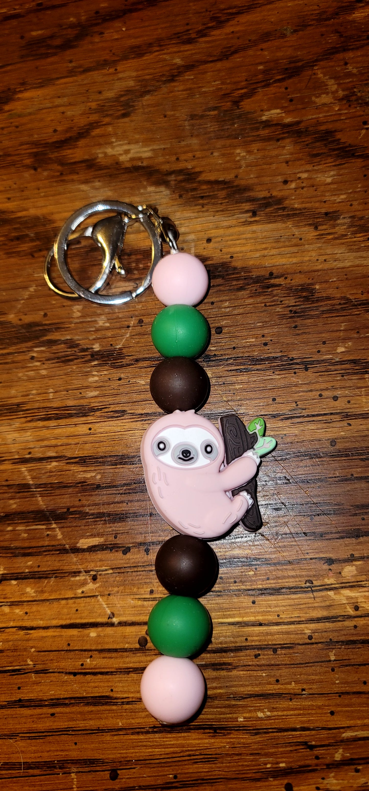 Keychain With Pink Sloth Focal Bead