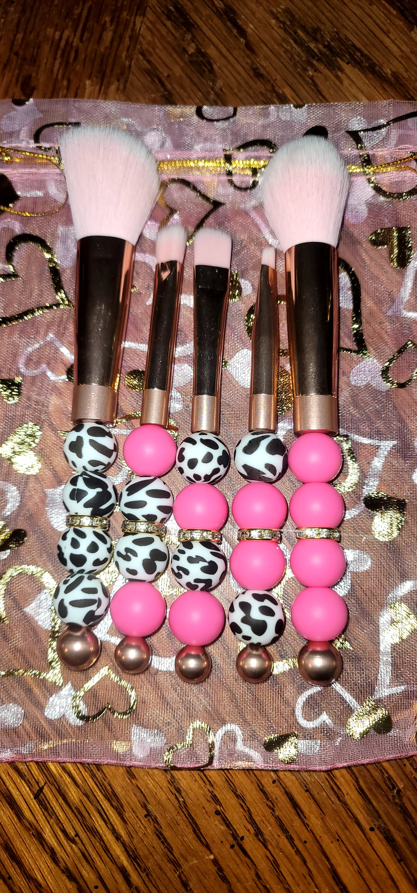 Pink and Cow Print Makeup Brush Set