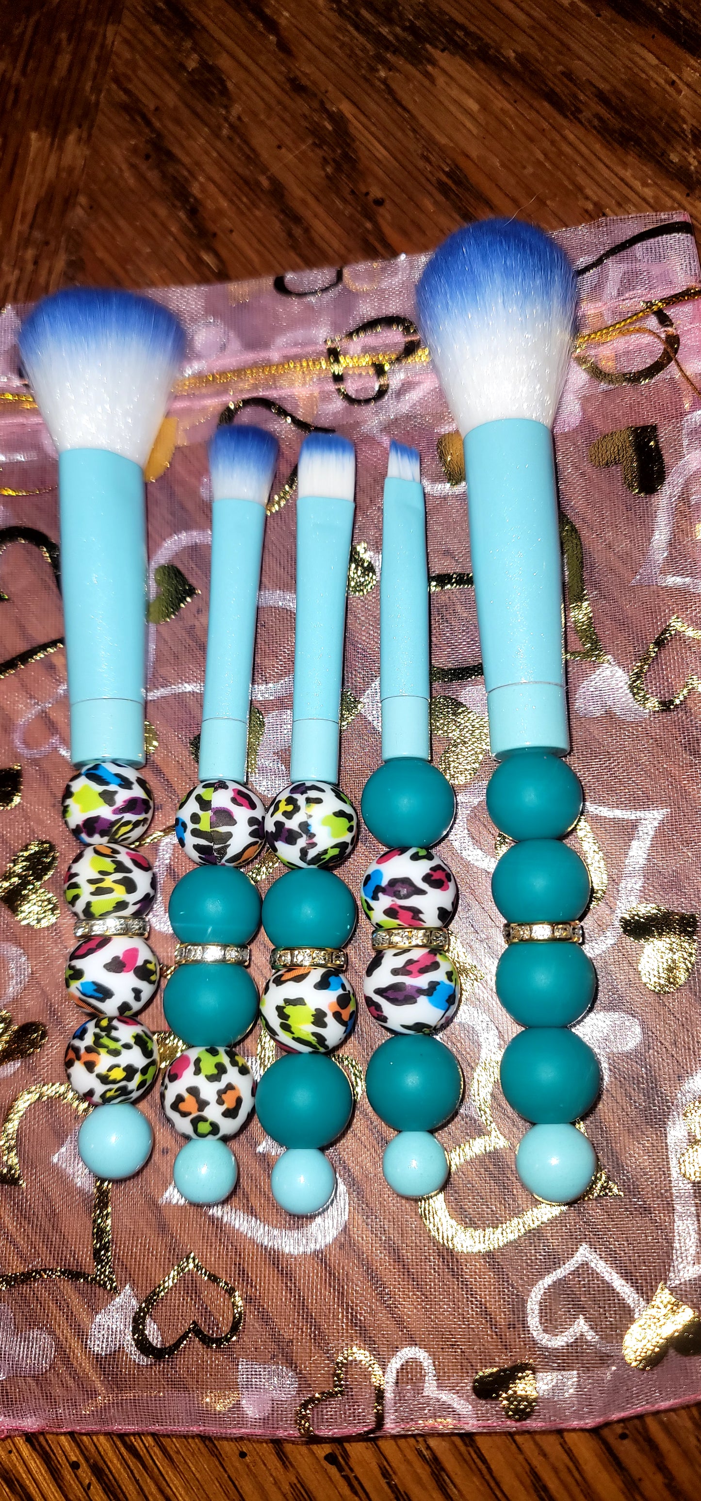 Teal and Colorful Cheetah Makeup Brush Set