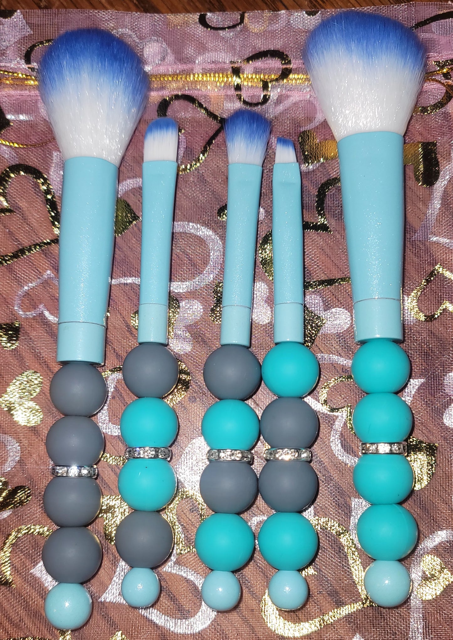 Grey and Teal Makeup Brush Set