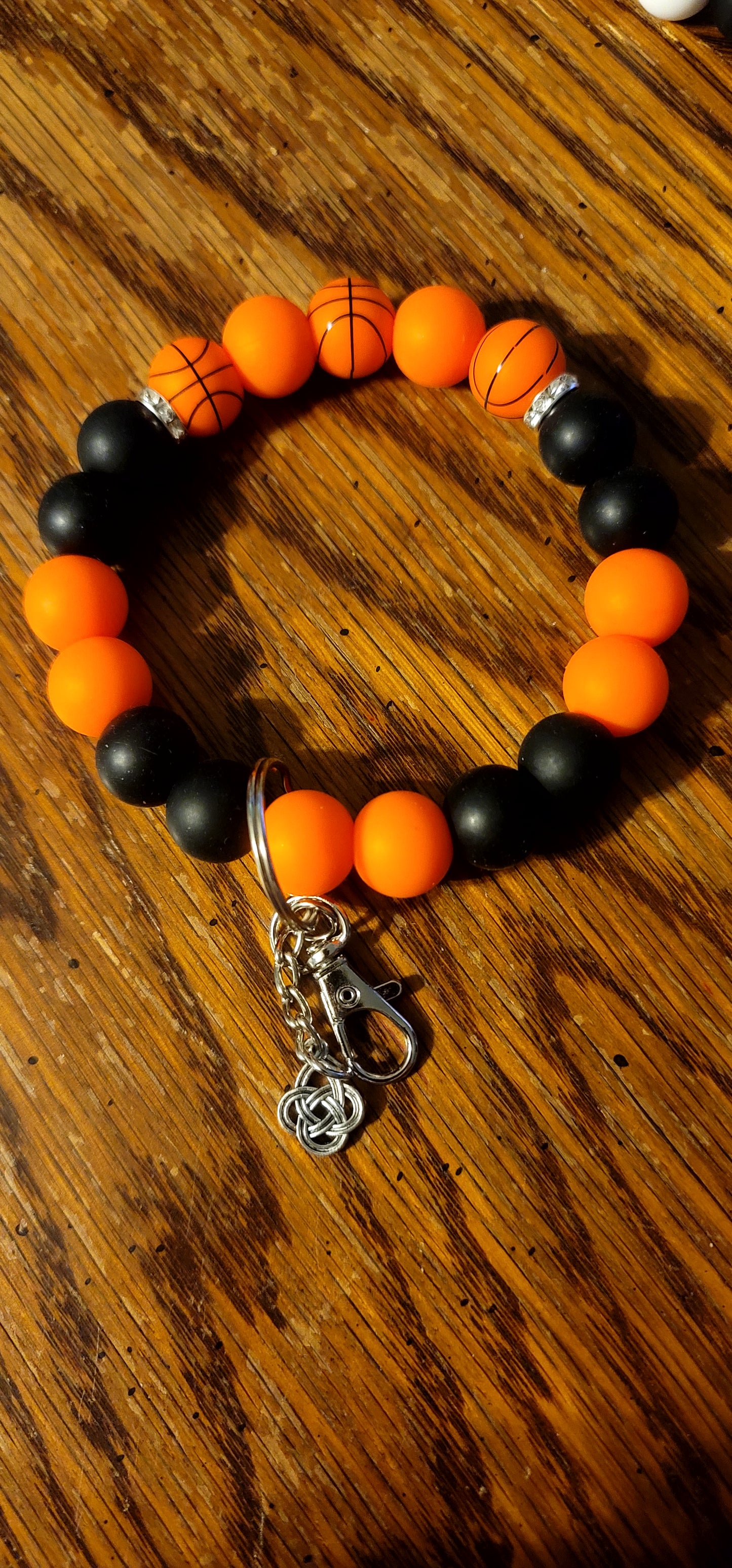 Black and Orange Basketball Bead Wristlet