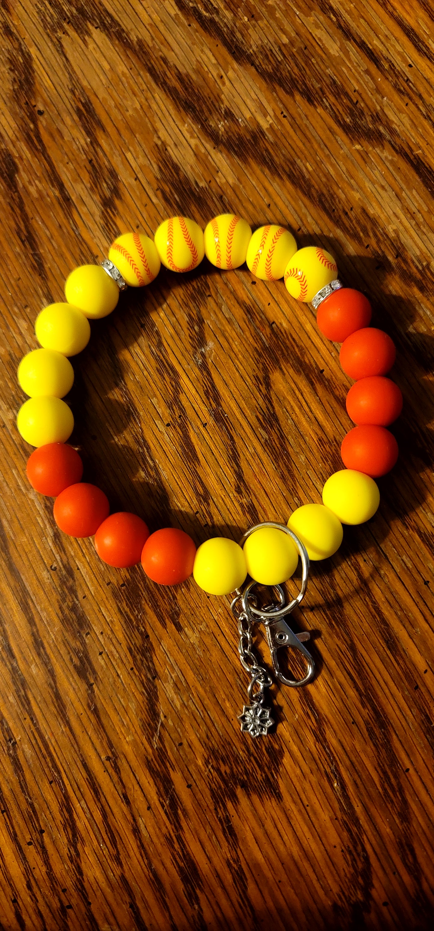 Yellow and Red With Baseball Beads Wristlet