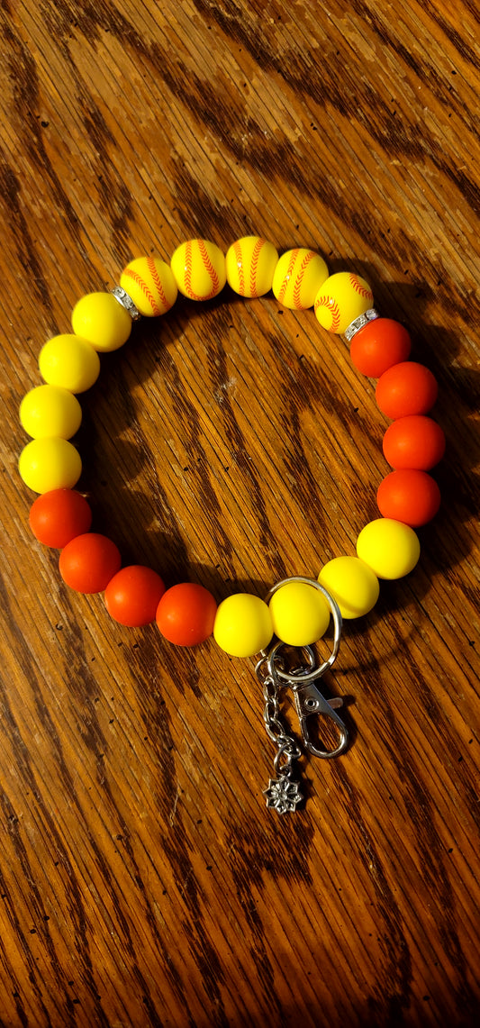 Yellow and Red With Baseball Beads Wristlet