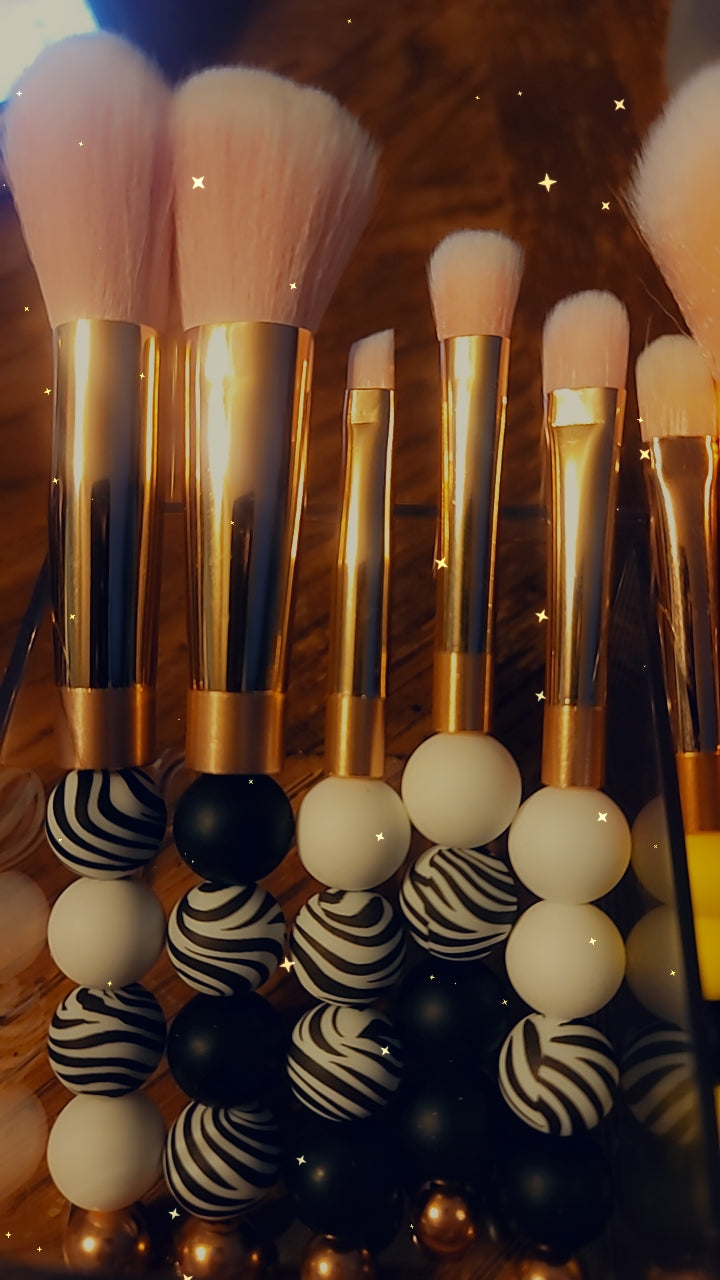 Zebra-Black and White Beaded Makeup Brush Set