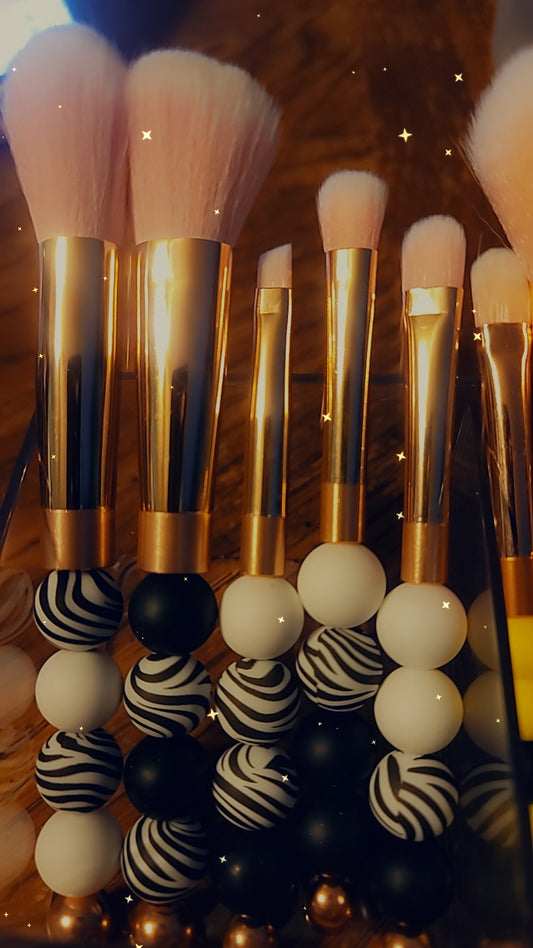 Zebra-Black and White Beaded Makeup Brush Set