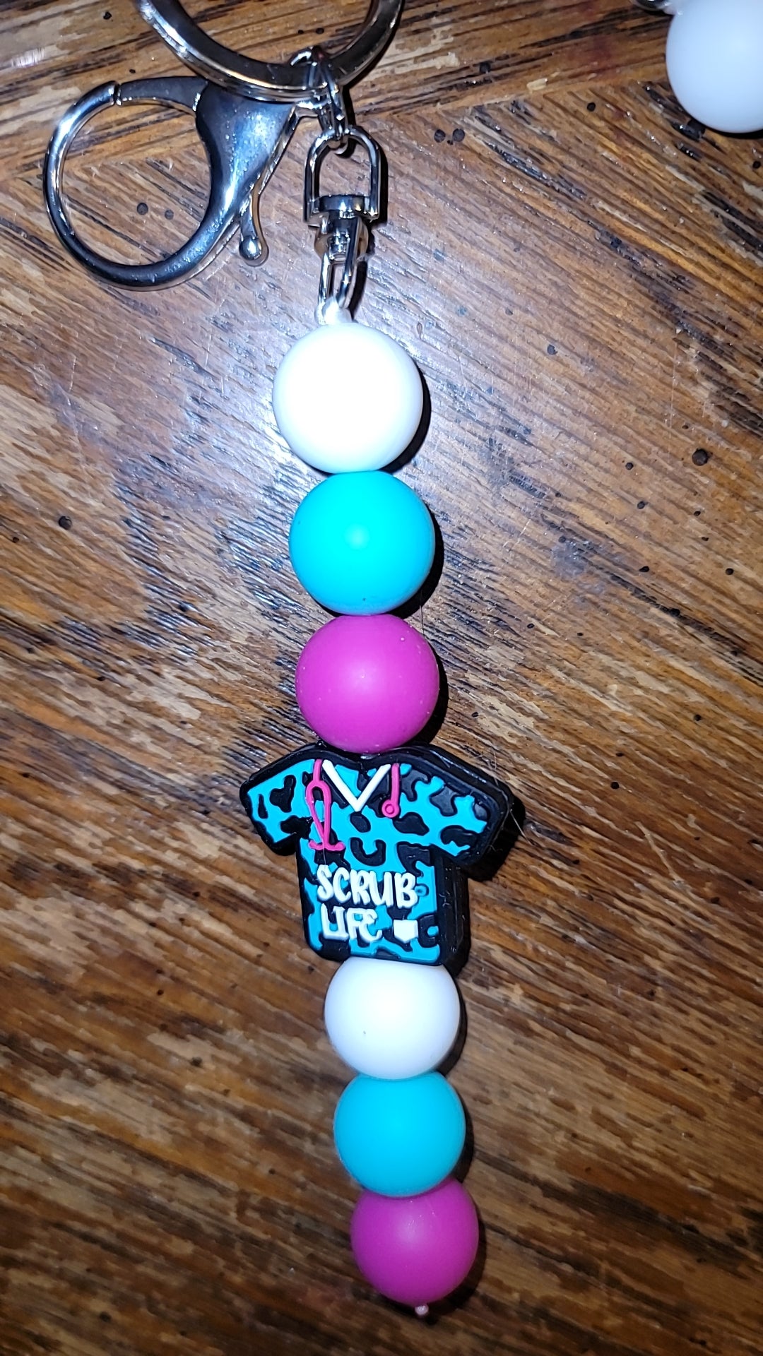 Pink/Teal/White With Teal Scrub Keychain