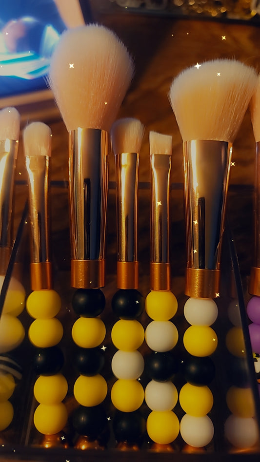 Yellow, Black and White Beaded Makeup Brushes