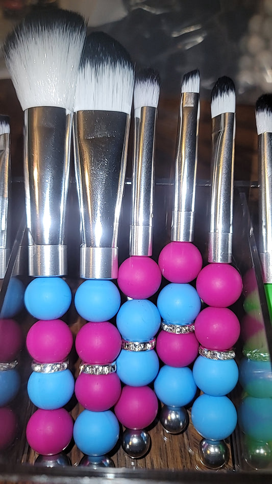 Blue and Pink With Silver Makeup Brush Set