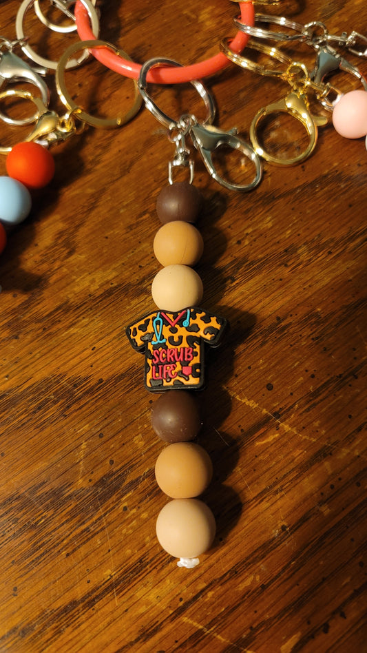 Brown/Light Brown With Cheetah Scrub Keychain