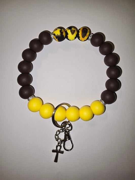 Yellow and Brown With Sunflower Wristlet