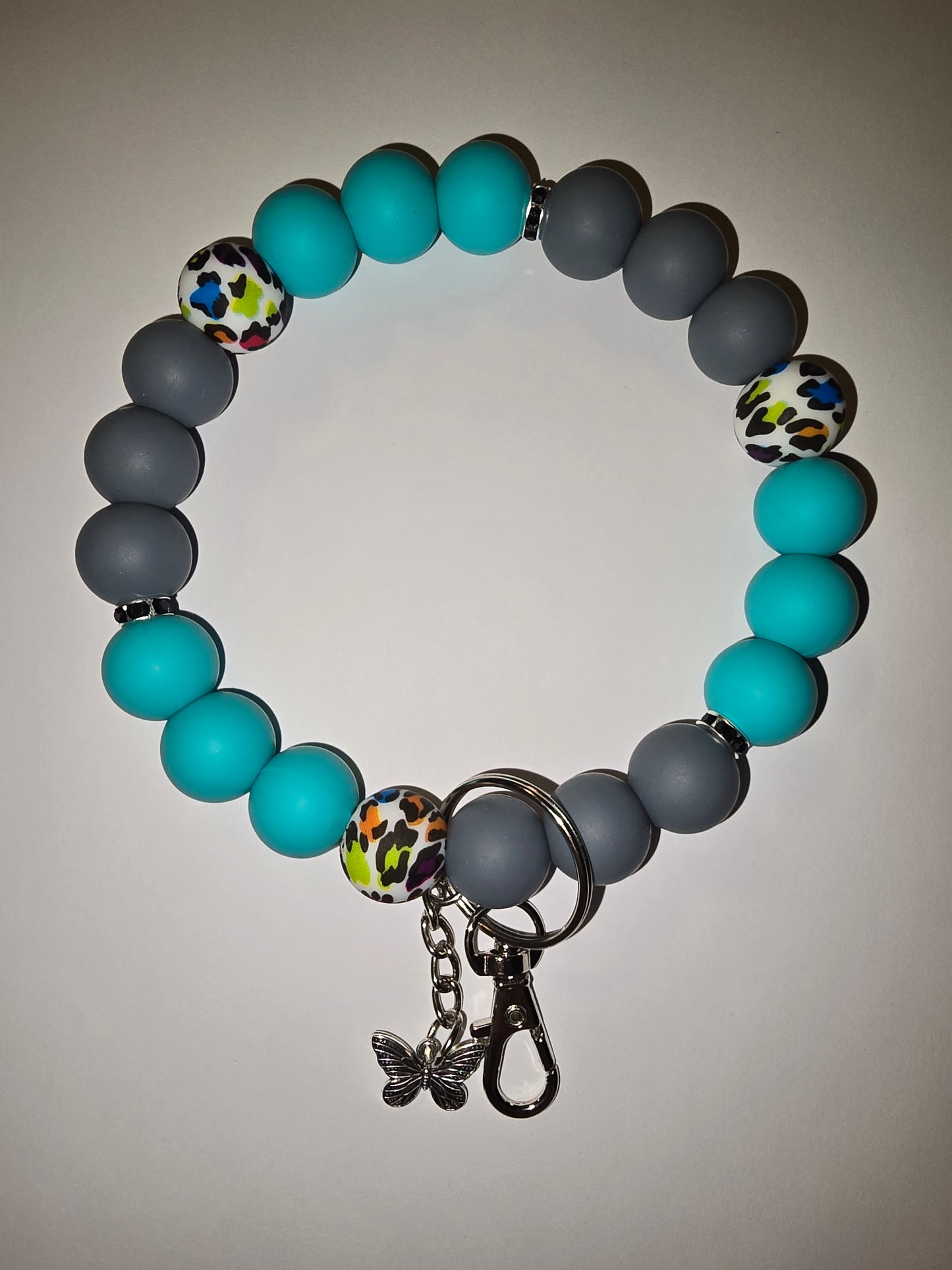 Grey and Teal With Colorful Cheetah Wristlet